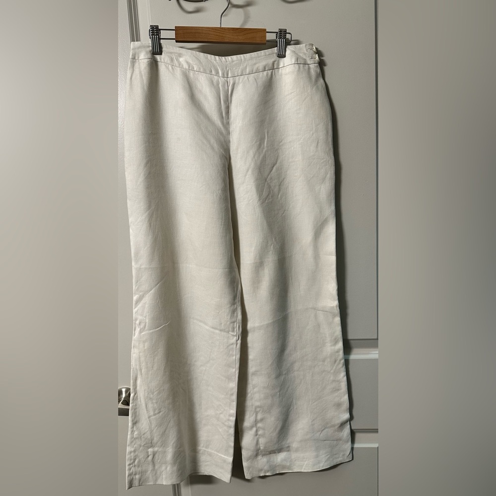 Valerie Stevens Cream Wideleg Pants- Size 4P - Linen fully-lined- 27 inch inseam